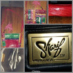 Sharif bright colorful embossed leather crossbody medium size 80's Vintage purse